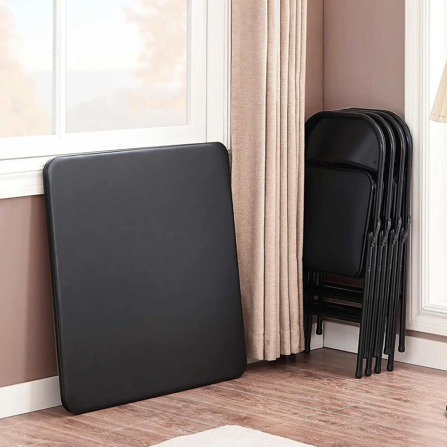 5-Piece Folding Card Table & Chair Set with Padded Top, No Assembly Needed, Black by S And B Enterprise