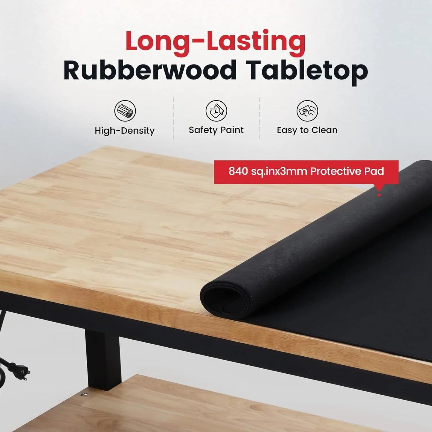 Adjustable Height Workbench With Storage Pegboard And Power Outlets