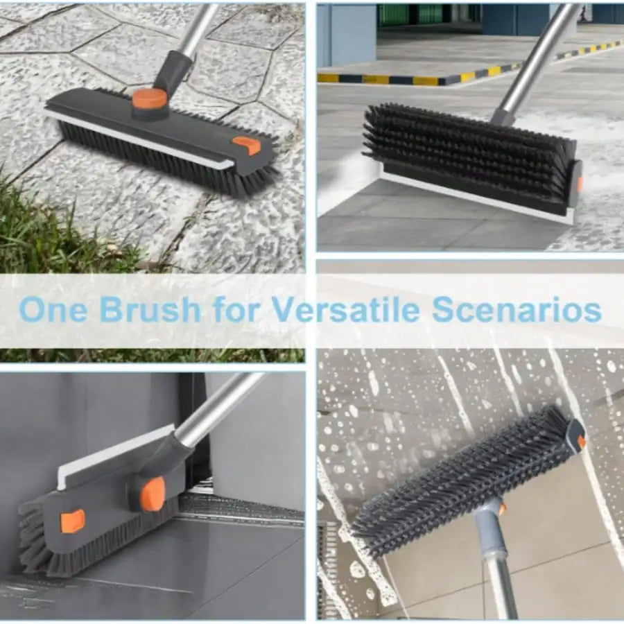 Floor Scrub Brush With Long Handle, 3 In 1 Scrape And Heavy-Duty Stiff Bristle Floor Scrubber Brush With Squeegee And Tweezer For Cleaning Tile Wall Deck Bathroom Patio Garage Kitchen