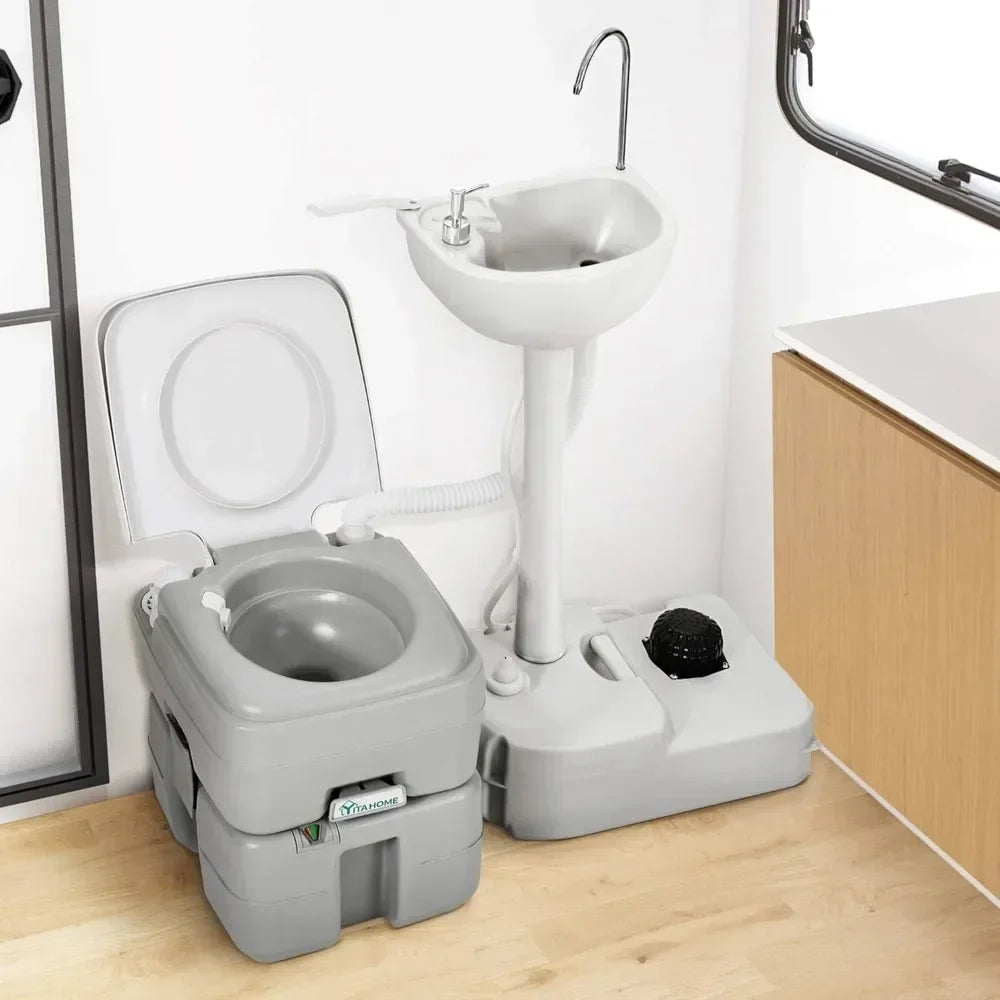 Portable Hand Washing Sink And Flush Toilet For Outdoor Use
