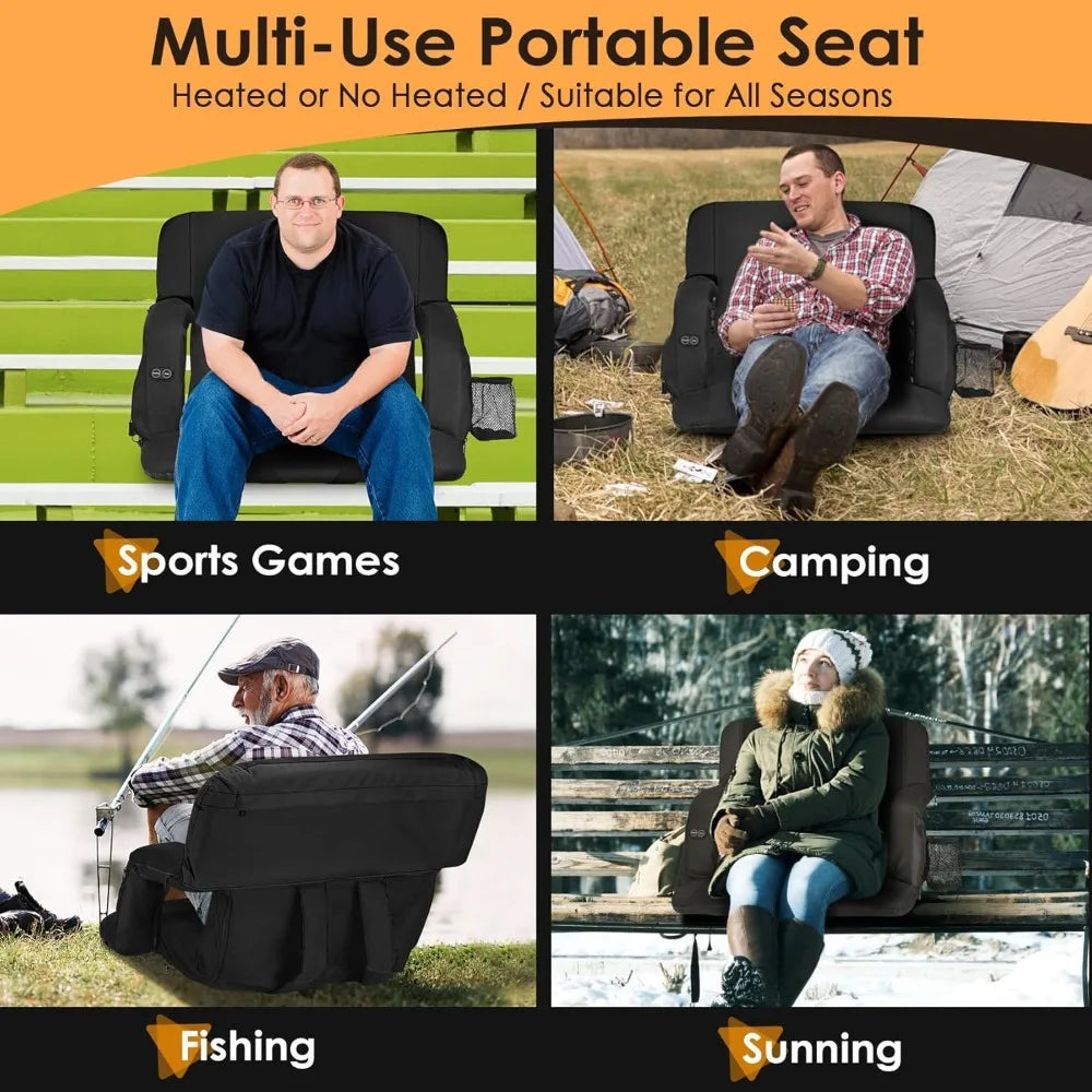 Dual-Sided Heated Stadium Seat With Back Support 3 Heat Levels