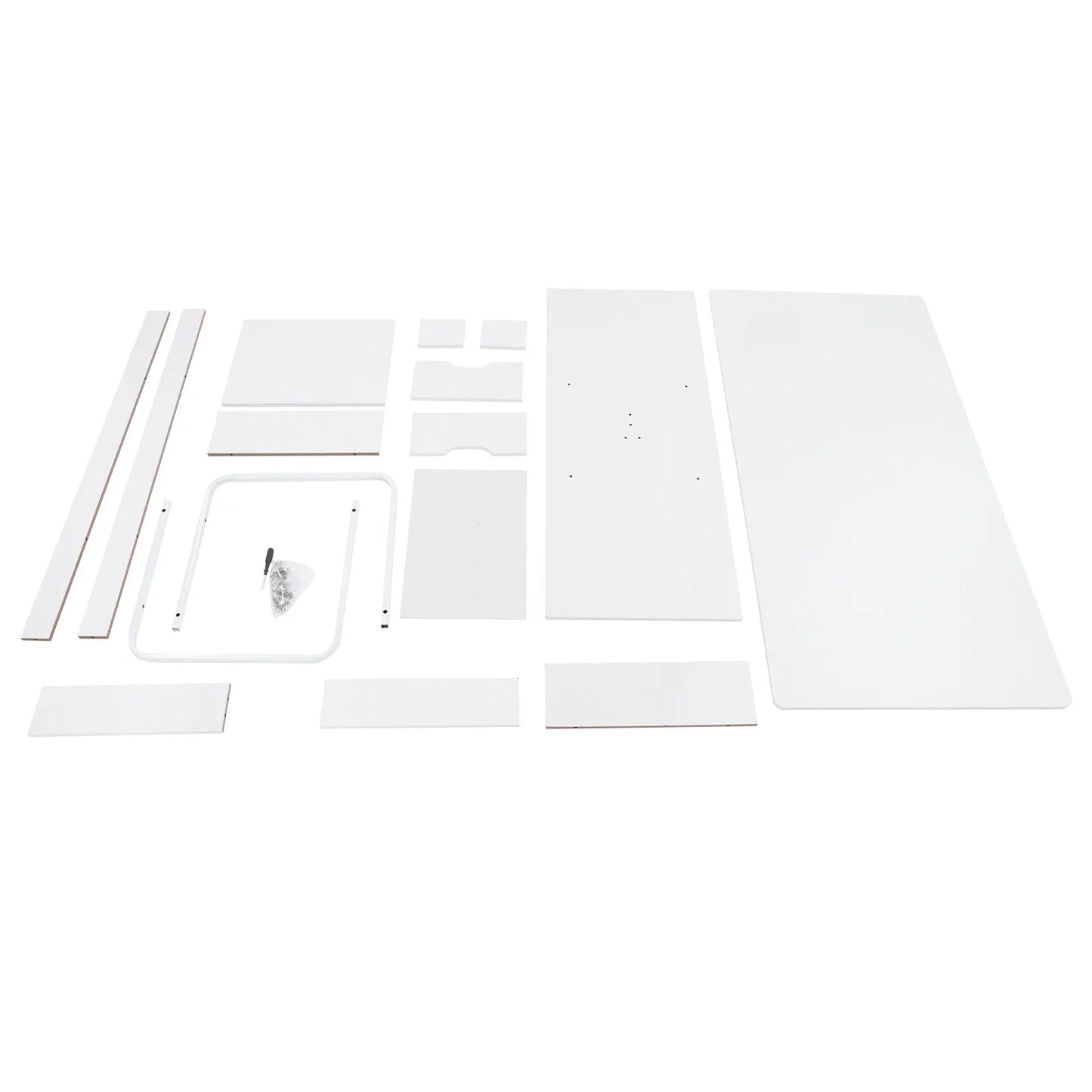 White modern coffee table 120x60cm, 2-tier with drawer; flat-pack assembly components
