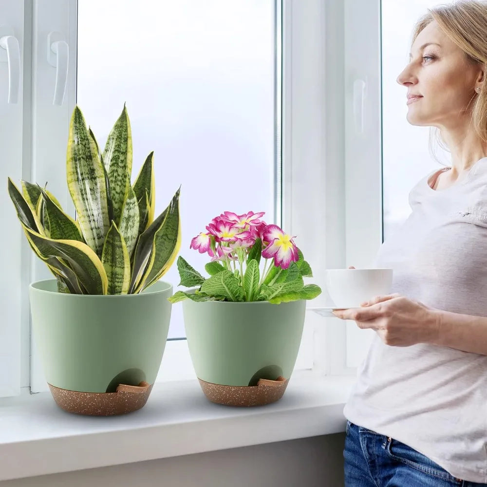NBVCX Self Watering Plant Pots With Drainage Saucers Indoor Outdoor by S And B Enterprise