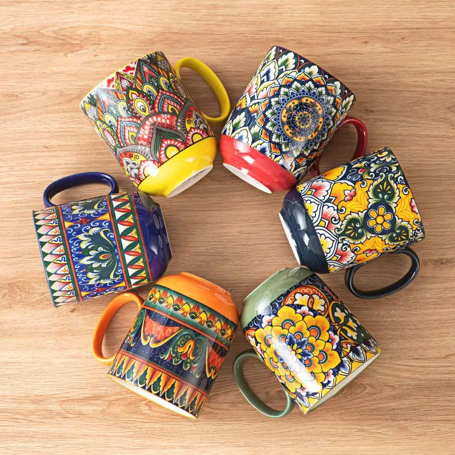 XMSJ Porcelain Coffee Mugs Set Boho Ceramic Latte Cups
