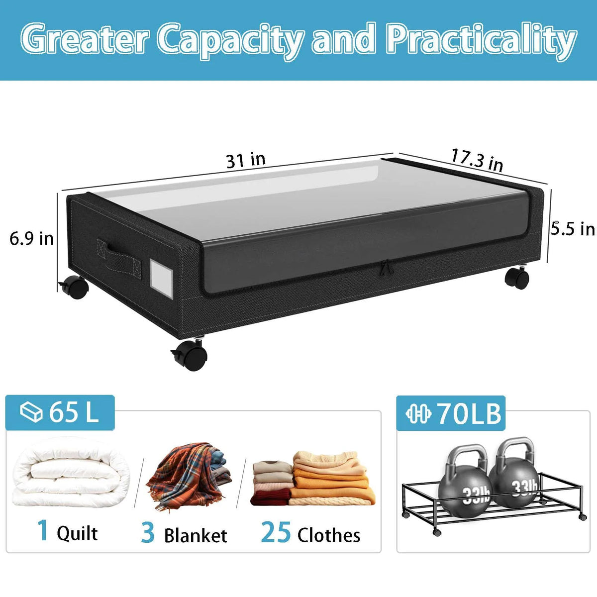 Under Bed Storage Bins With Wheels 2-Pack Clear Lids by S And B Enterprise
