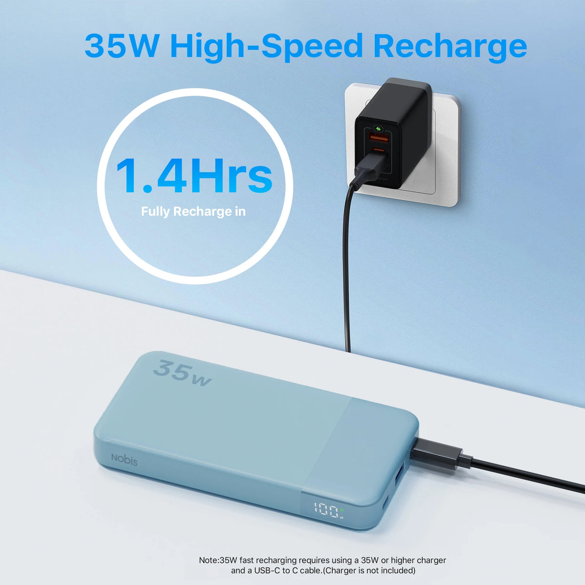 Nobis N3510 10000mAh Power Bank 35W Fast Charge USB C by S And B Enterprise