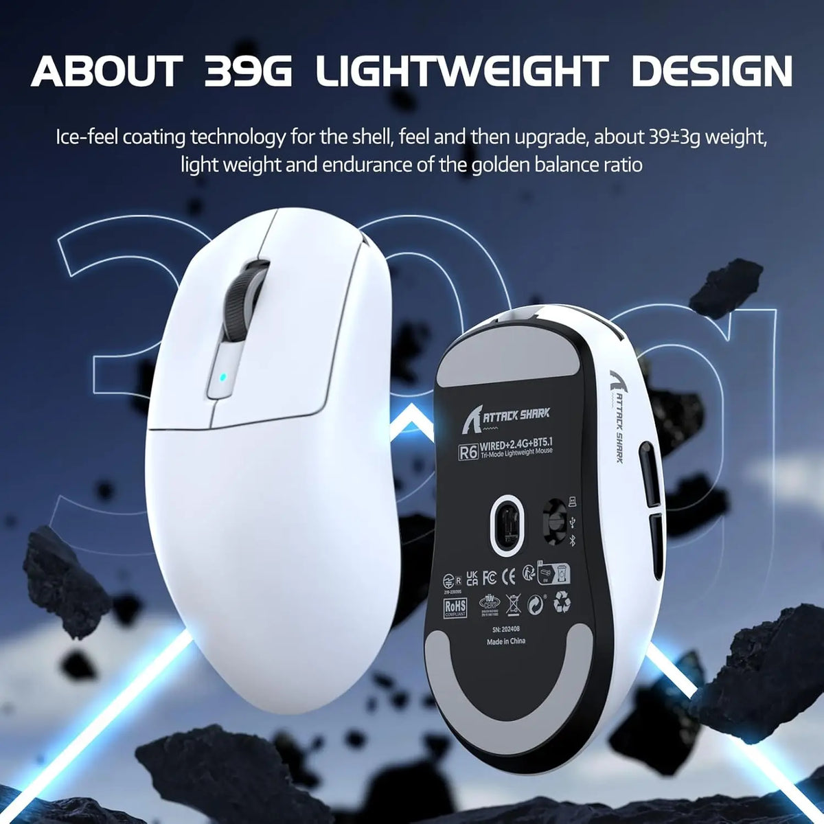 Attack Shark R6 Wireless Gaming Mouse With 8KHz Polling PAW 3950Max Sensor by S And B Enterprise