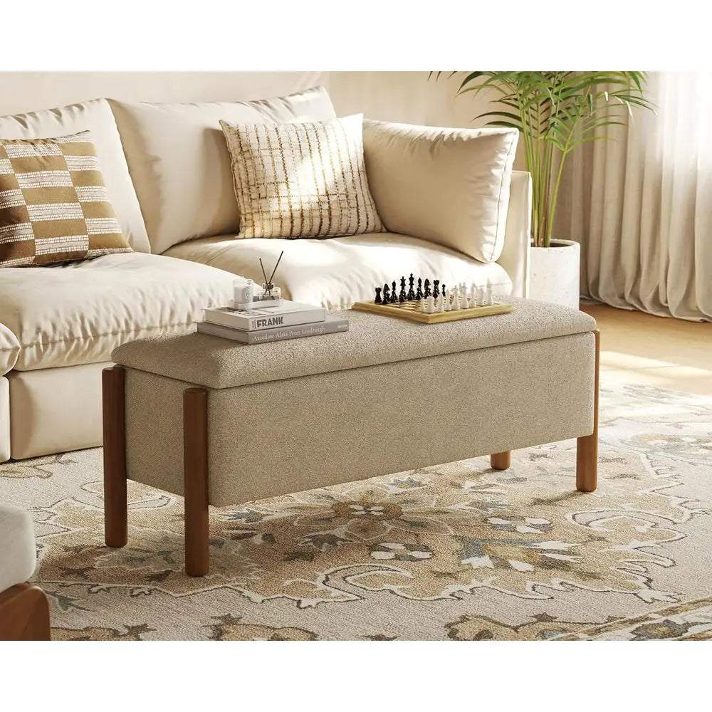 Boucle Upholstered Storage Ottoman Bench 660 Lb Capacity by S And B Enterprise