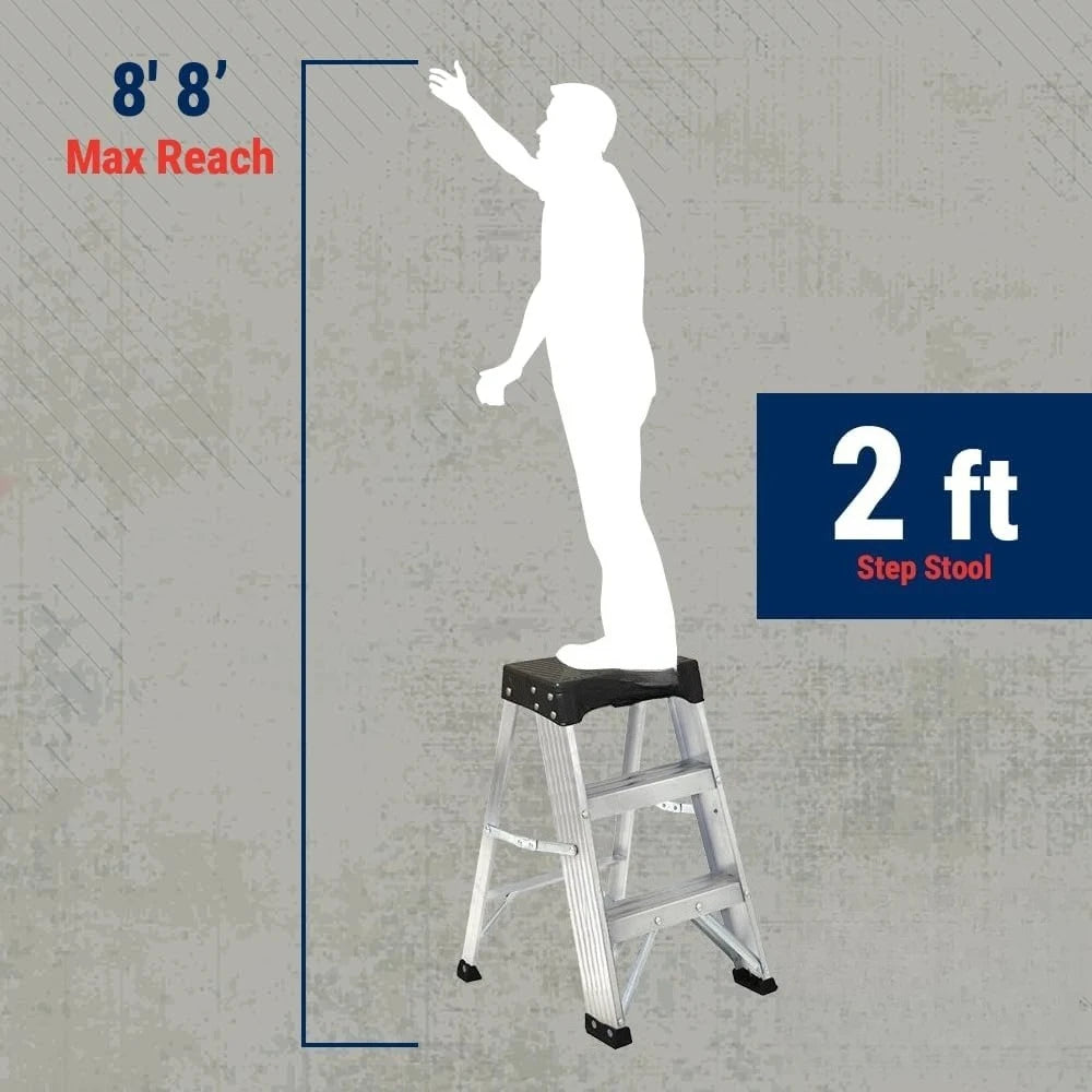 Aluminum 2-foot step stool, 300 lb capacity, Type IA industrial, by S And B Enterprise.