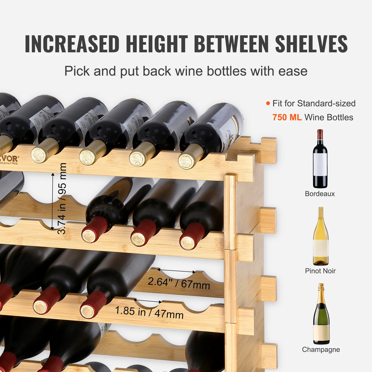 SucceBuy 8-Tier Bamboo Stackable Wine Rack Free Standing Storage by S And B Enterprise