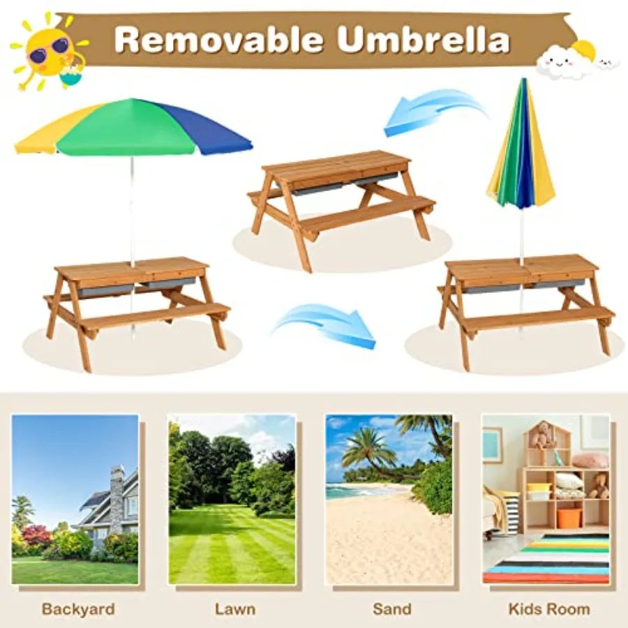 YAO HUI HUANG Wooden Outdoor Picnic Table With Sensory Bins