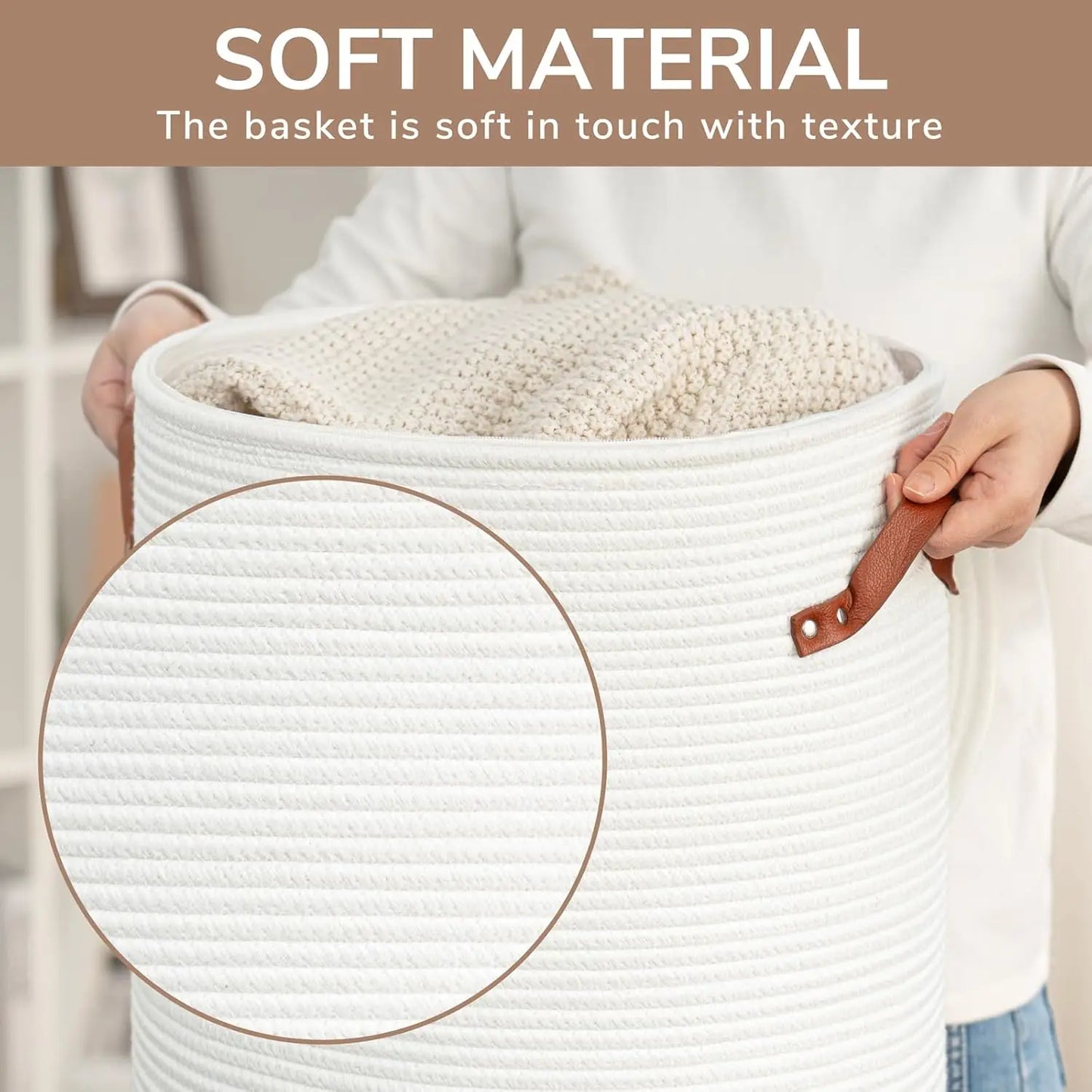 Tall Laundry Basket With Lid Cotton Rope Storage Hamper