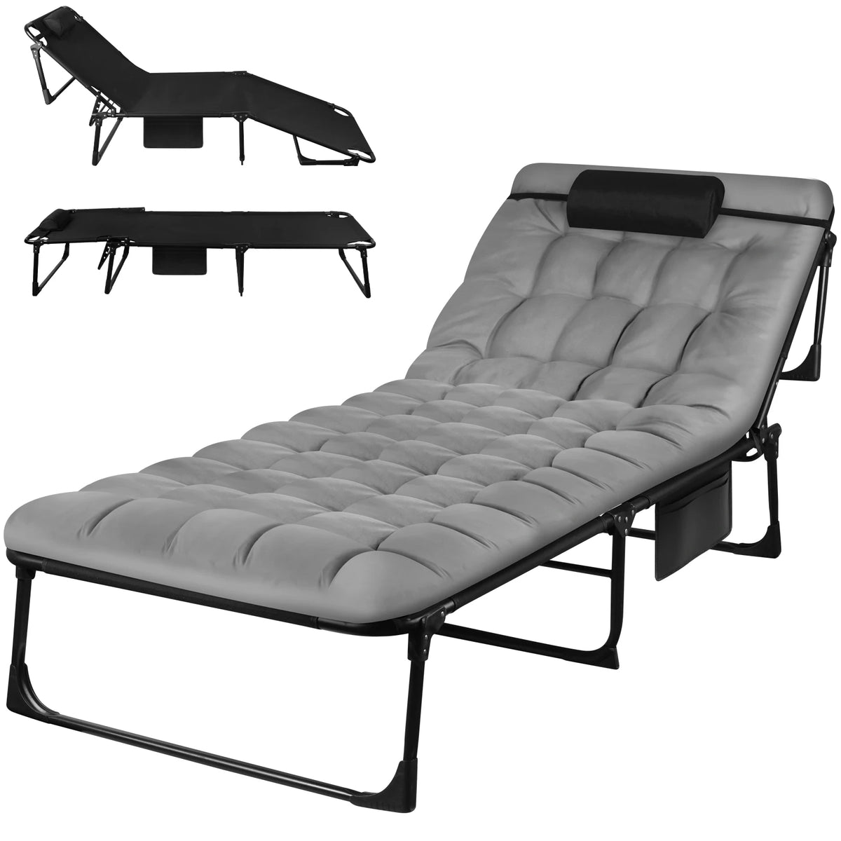 Portable Folding Camping Cot With Pillow And Three-Position Reclining Lounge by S And B Enterprise