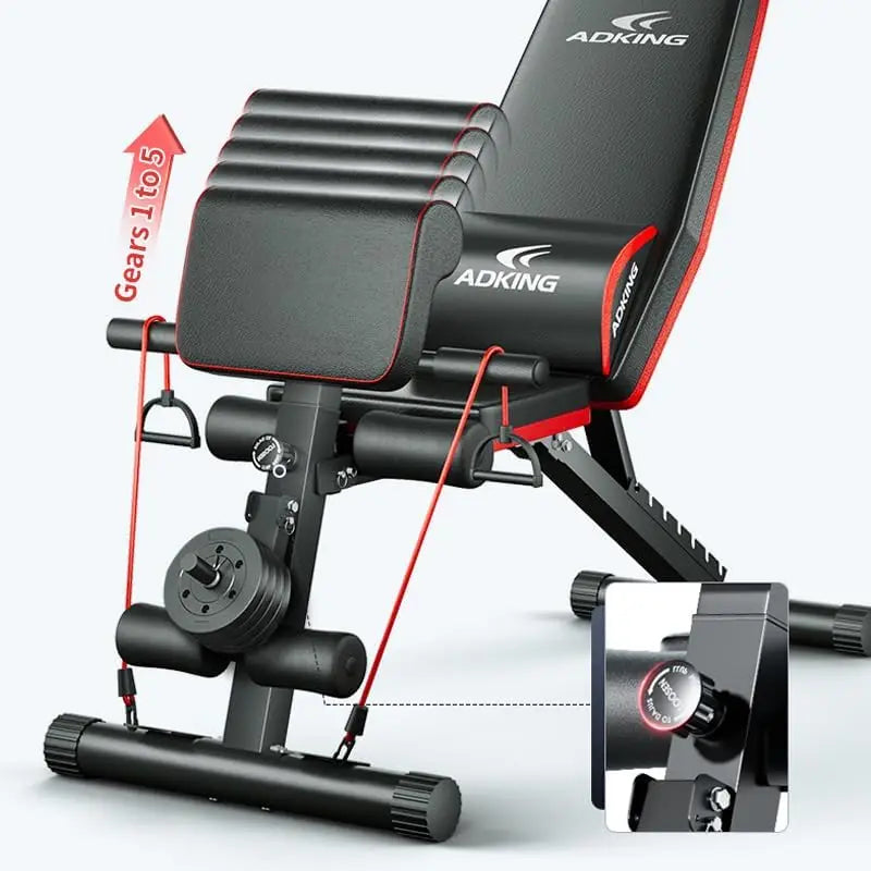 ADKING 13-in-1 multifunctional dumbbell bench press sit-up chair, black with red trim