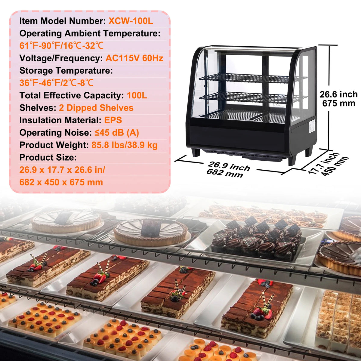 SucceBuy Refrigerated Display Case Countertop Pastry Display Case LED Lighting TURBO Cooling Frost Free Air Cooling by S And B Enterprise