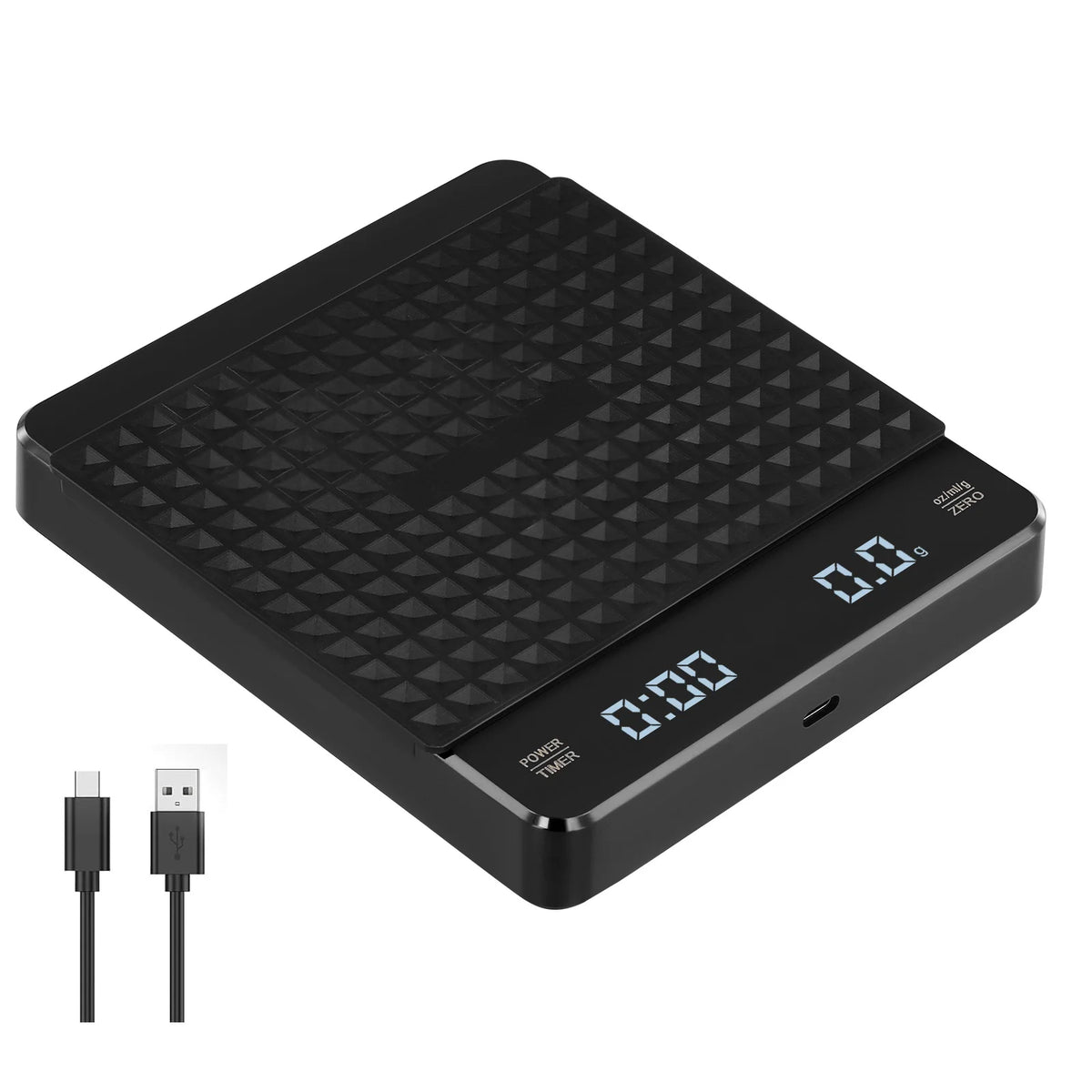 Coffee scale with timer, black rechargeable digital scale, 0.1g precision, 3 modes