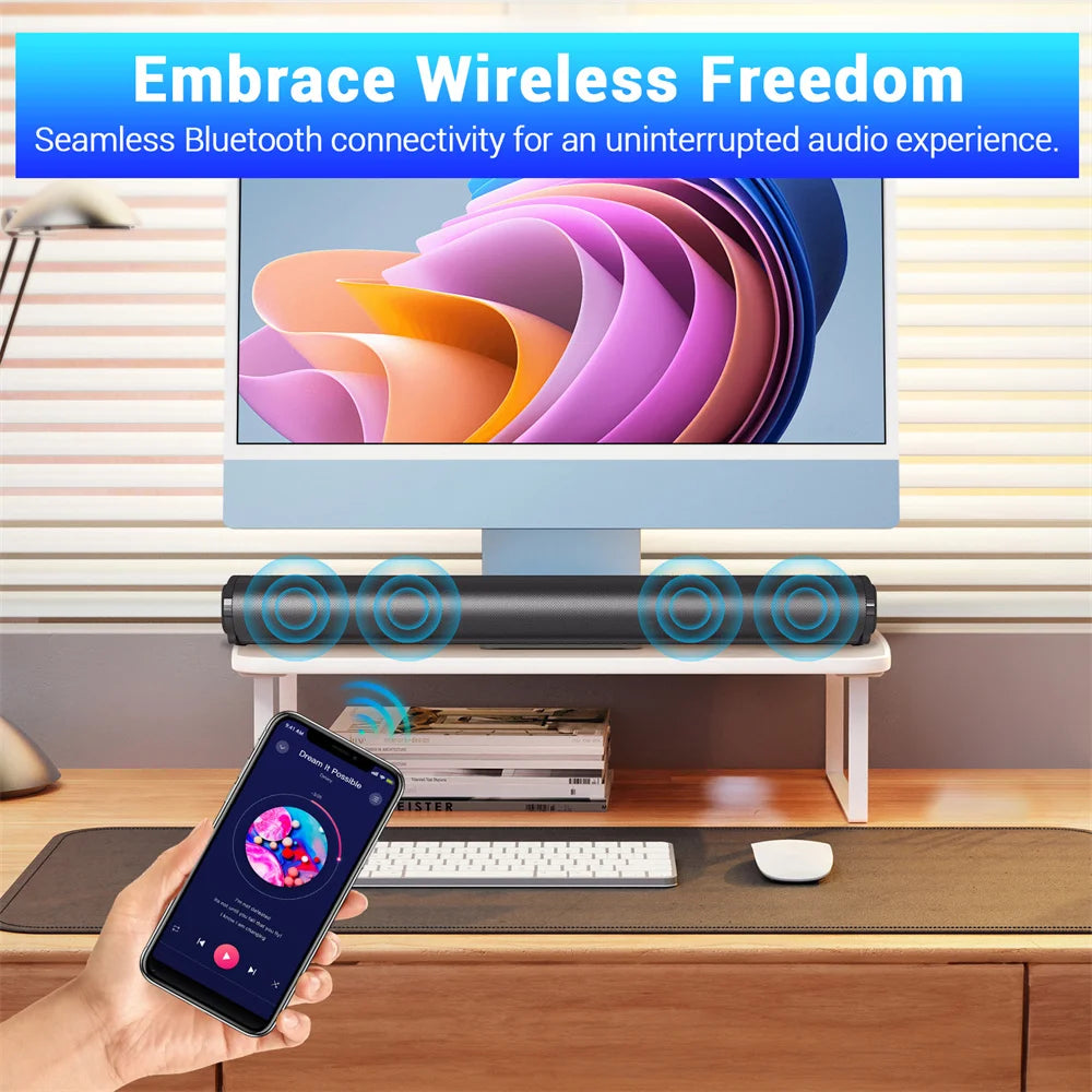 Sound bar by S And B Enterprise; black Bluetooth TV sound system with wireless subwoofer