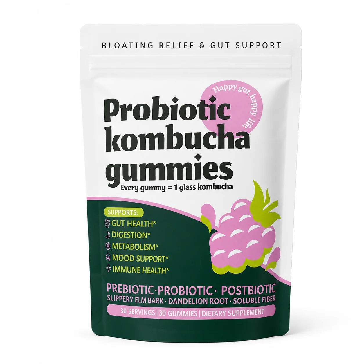 Probiotic Kombucha Gummies Every Gummy 1 Glass Kombucha Prebiotic Postbiotic Digestive Gut Health Vegan Berry Bliss 30 Gummies by S And B Enterprise