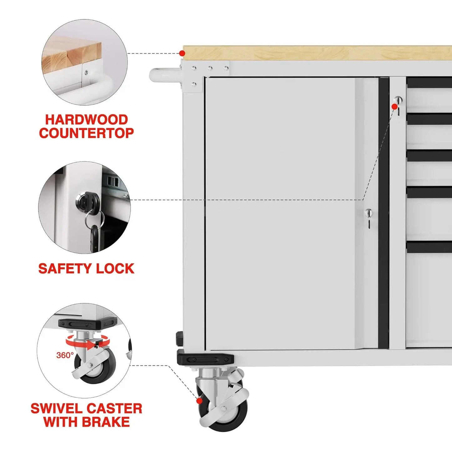 52" x 20" 5-Drawer & 1-Door Rolling Tool Chest, Heavy Duty Tool Chest with Wheels, Power Strip, Locking System,, Customized by S And B Enterprise