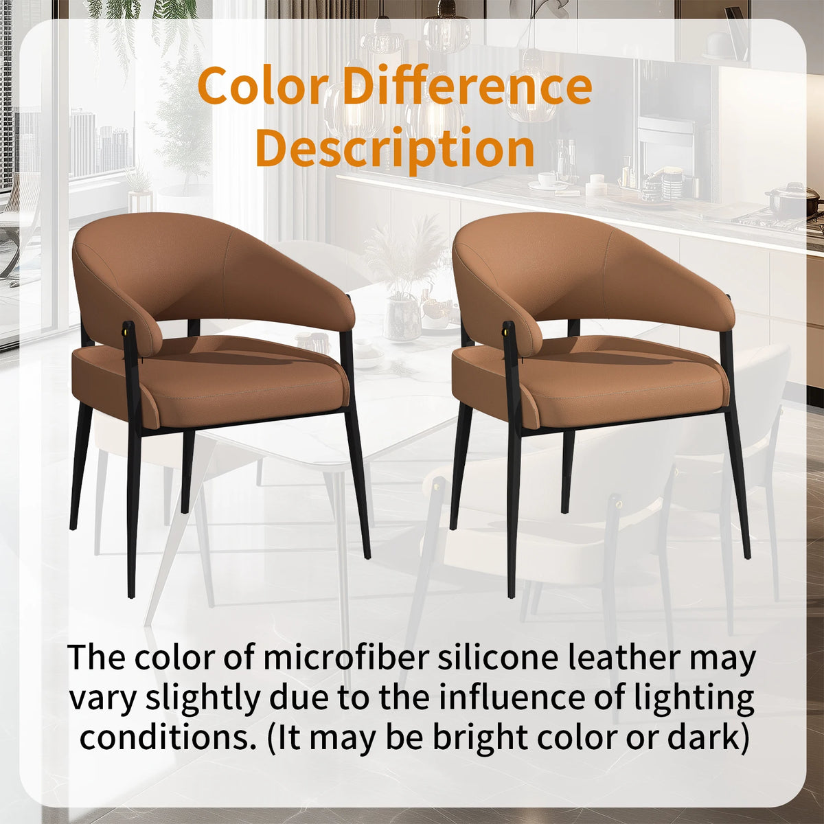 Set of 2 brown microfiber leather dining chairs with black metal legs