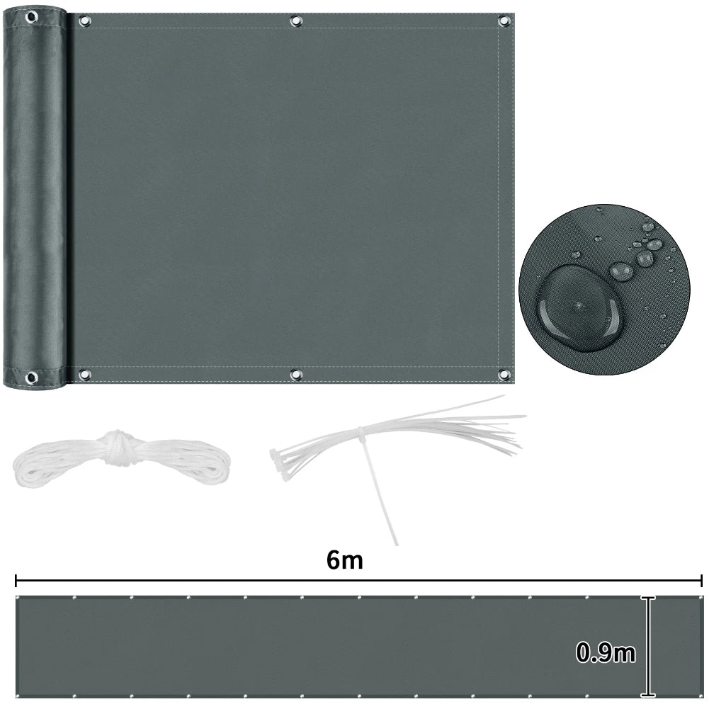 Fence privacy screen gray, heavy-duty UV-protected mesh with grommets; includes cords, 6m x 0.9m