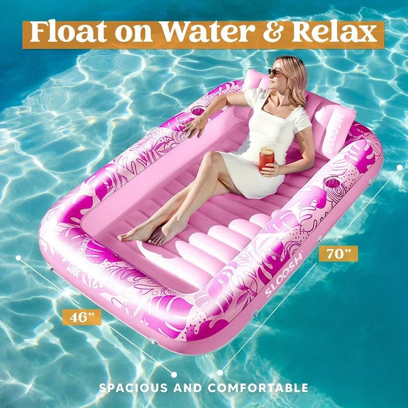 Joyfy Inflatable Pool Lounger Float With Pillow Sunbathing Bed by S And B Enterprise