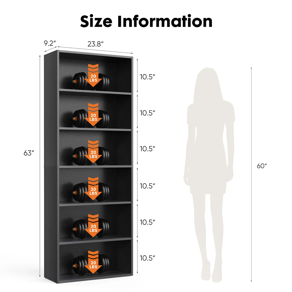 JHK 6 Tier Wooden Shelf Bookcase by S And B Enterprise