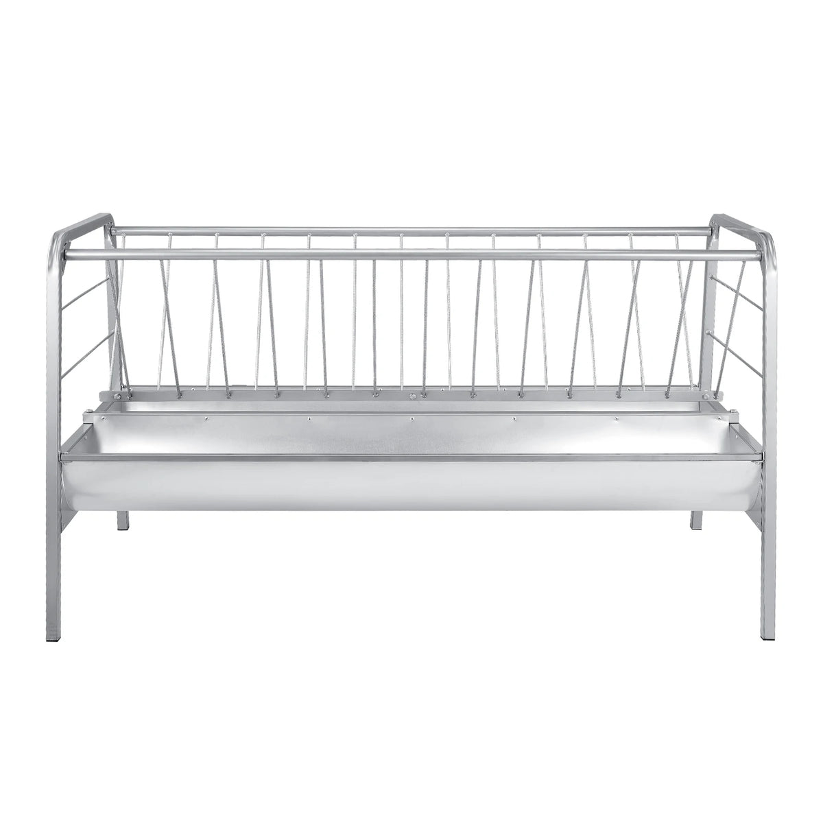 SucceBuy stainless steel livestock hay feeder, 80-Gal capacity, 57.9 in long, 2-in-1 pasture feeding design