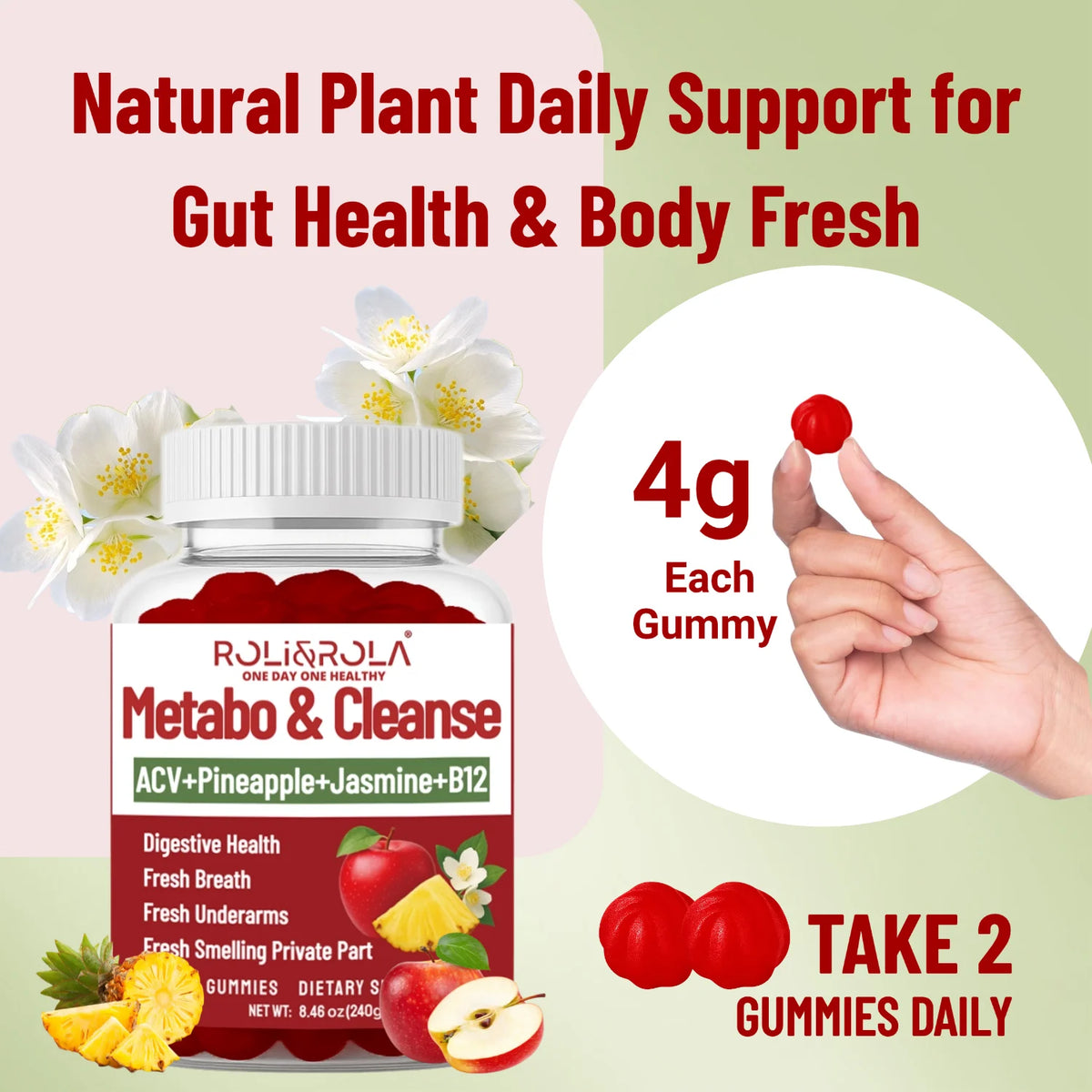 Summer Fresh Gut Health ACV Gummies 60ct, 4g per gummy with pineapple and jasmine