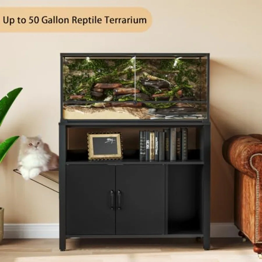 Breeder Tank Stand With Hidden Cat Litter Cabinet And Perch