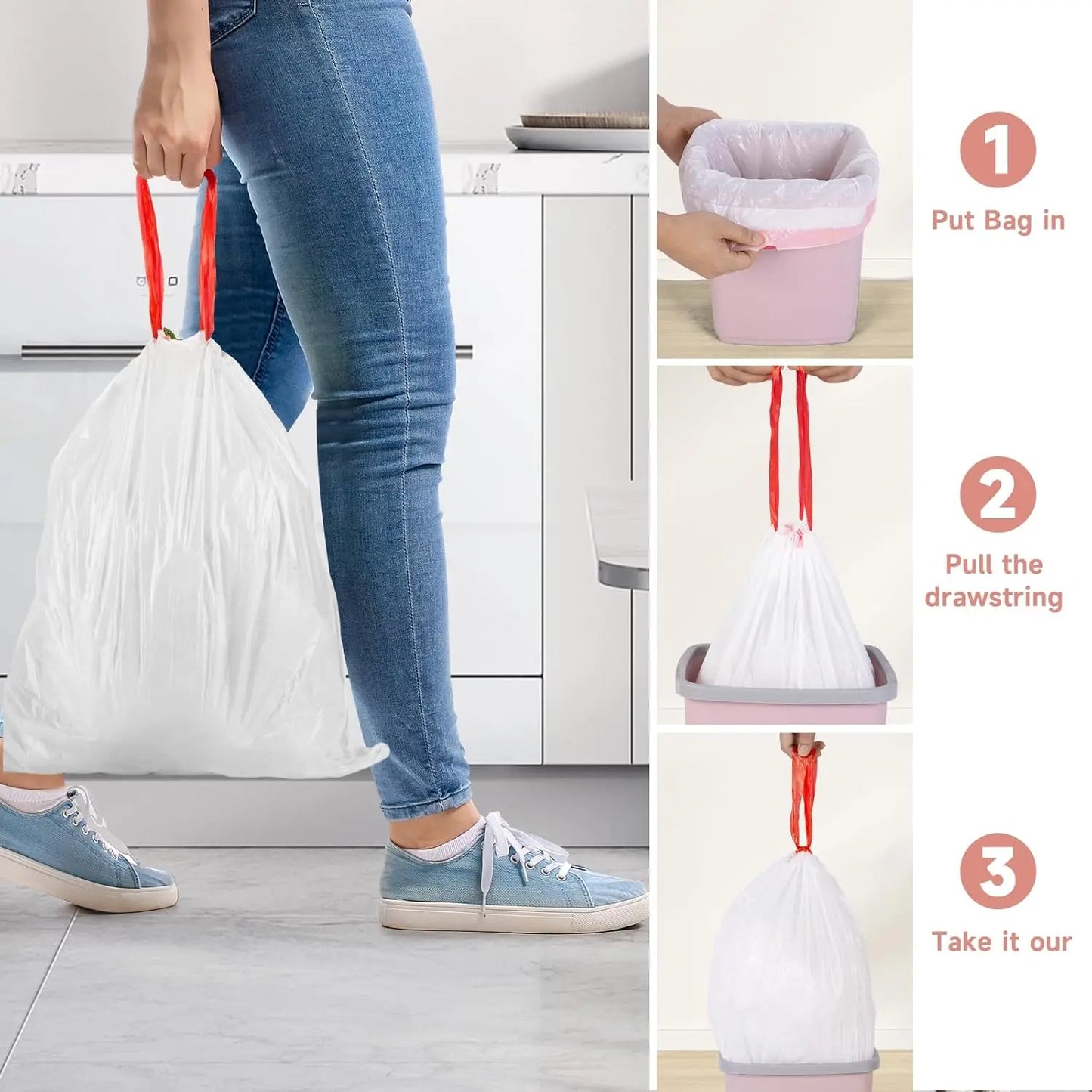 Drawstring Trash Bags 60 Count 4 Rolls For Bathroom Kitchen by S And B Enterprise