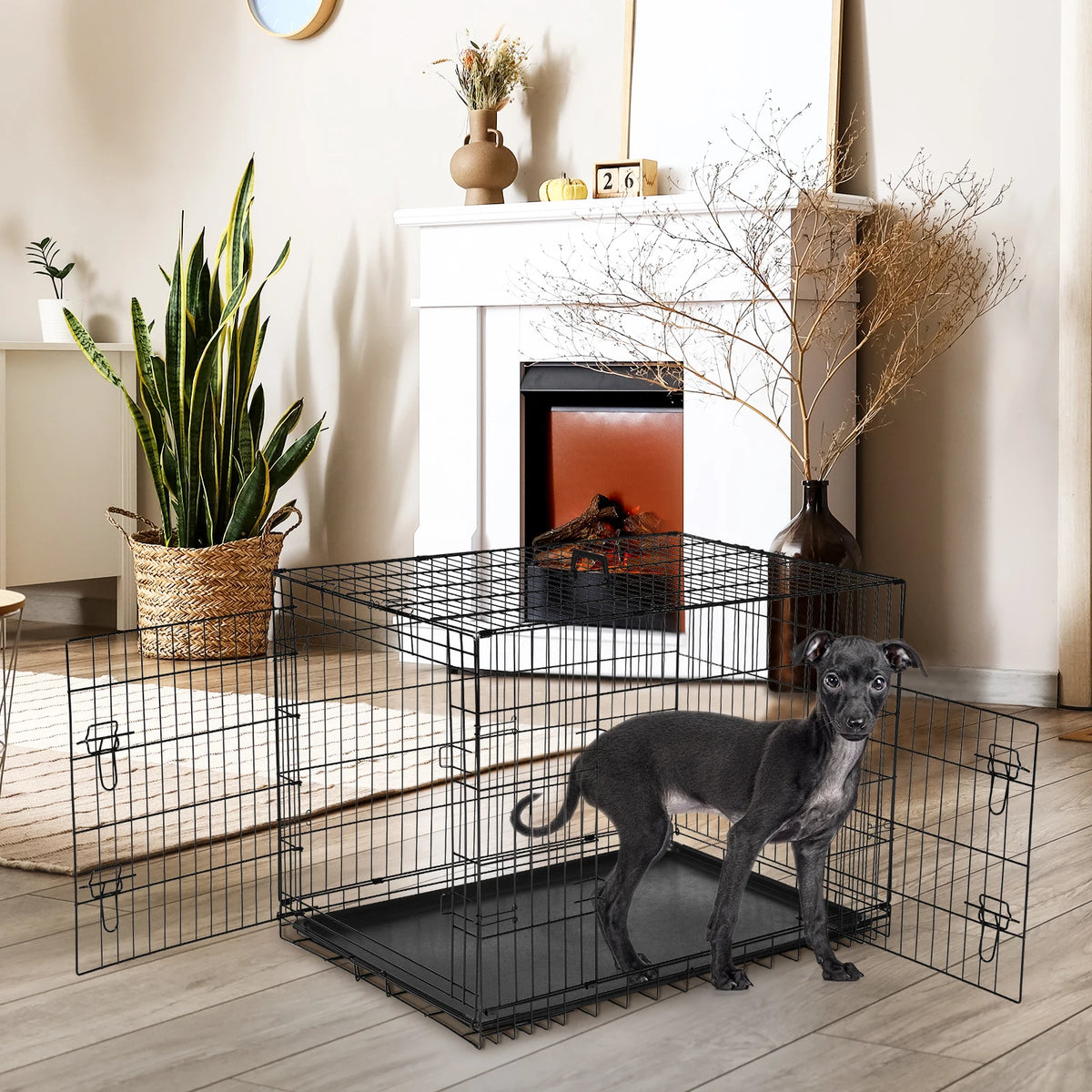 JHK Double Door Folding Dog Cage With Leakproof Pan by S And B Enterprise