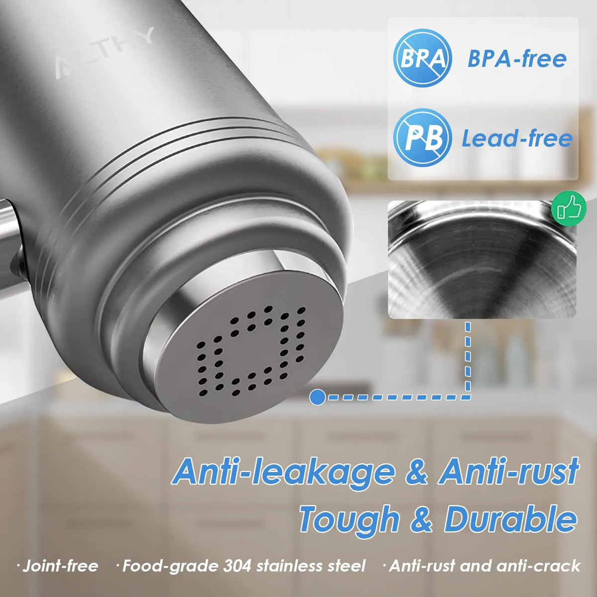 ALTHY stainless steel faucet water filter purifier system, NSF certified, lead-free and chlorine-reducing kitchen filter