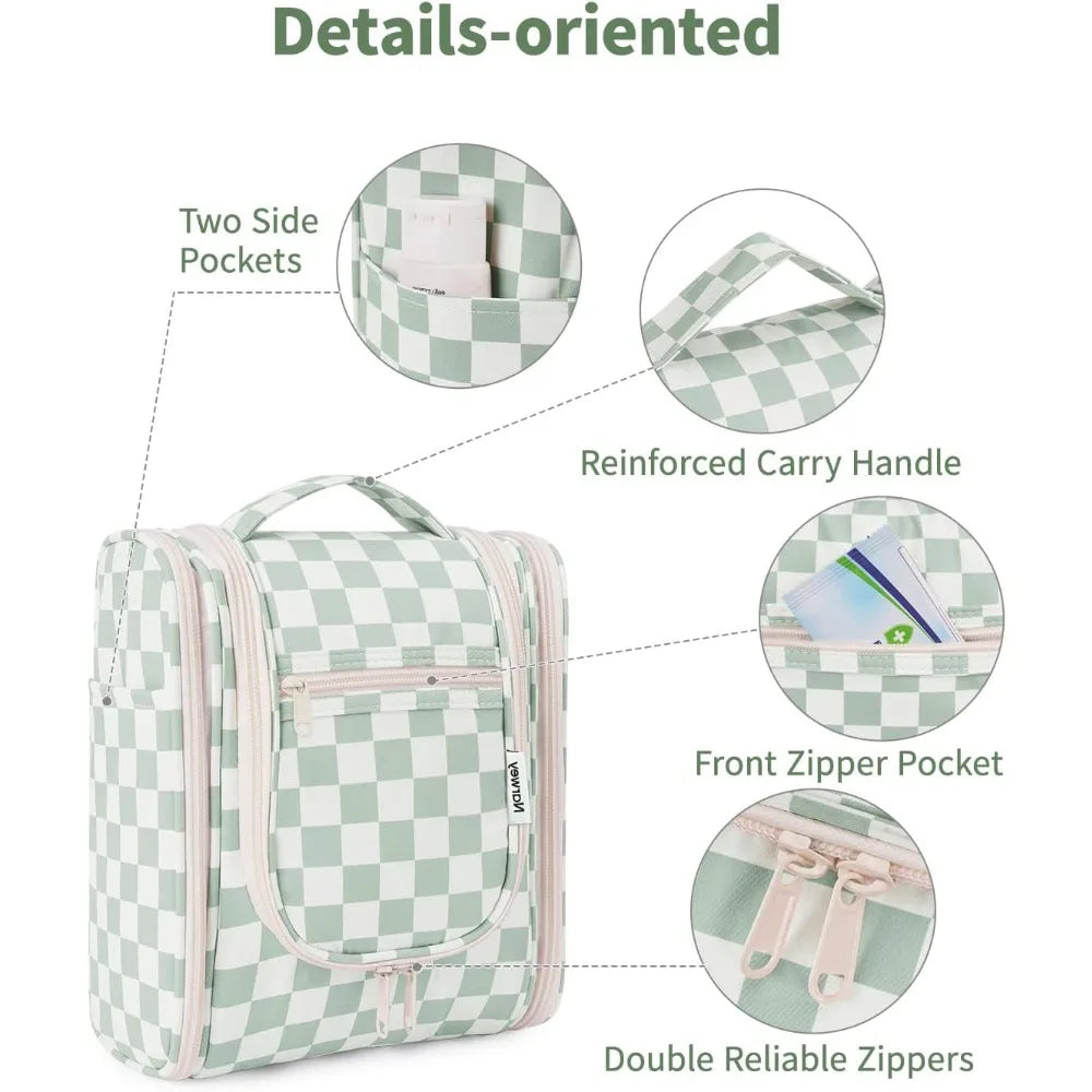 Hanging Travel Toiletry Bag For Women Checkered Makeup Organizer Cosmetics by S And B Enterprise