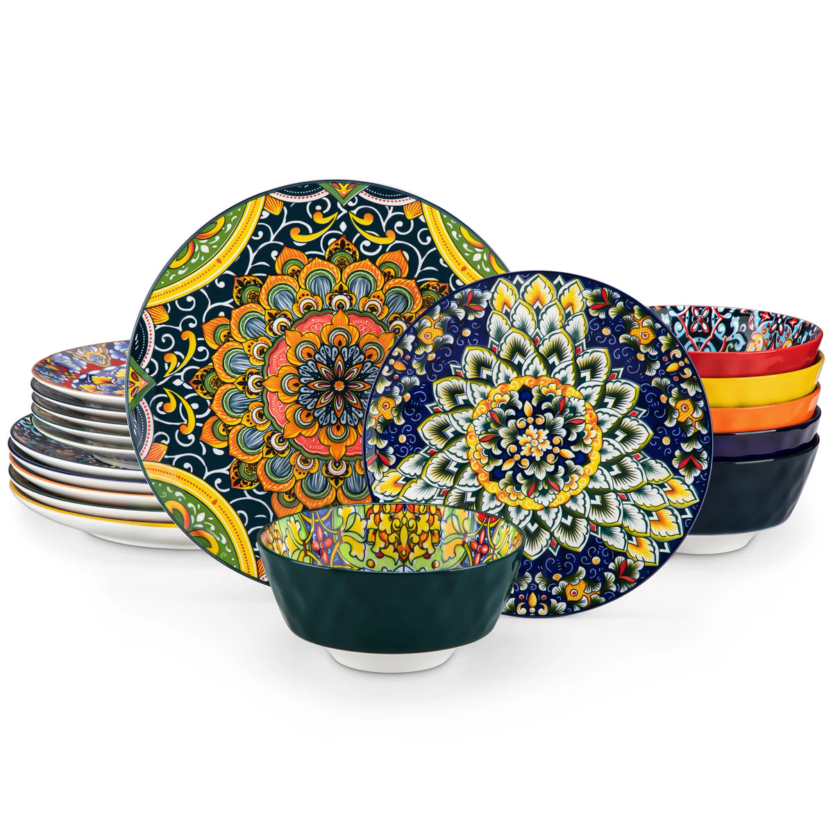 MALACASA Ceramic Dinnerware Set Bohemian Style For Six by S And B Enterprise
