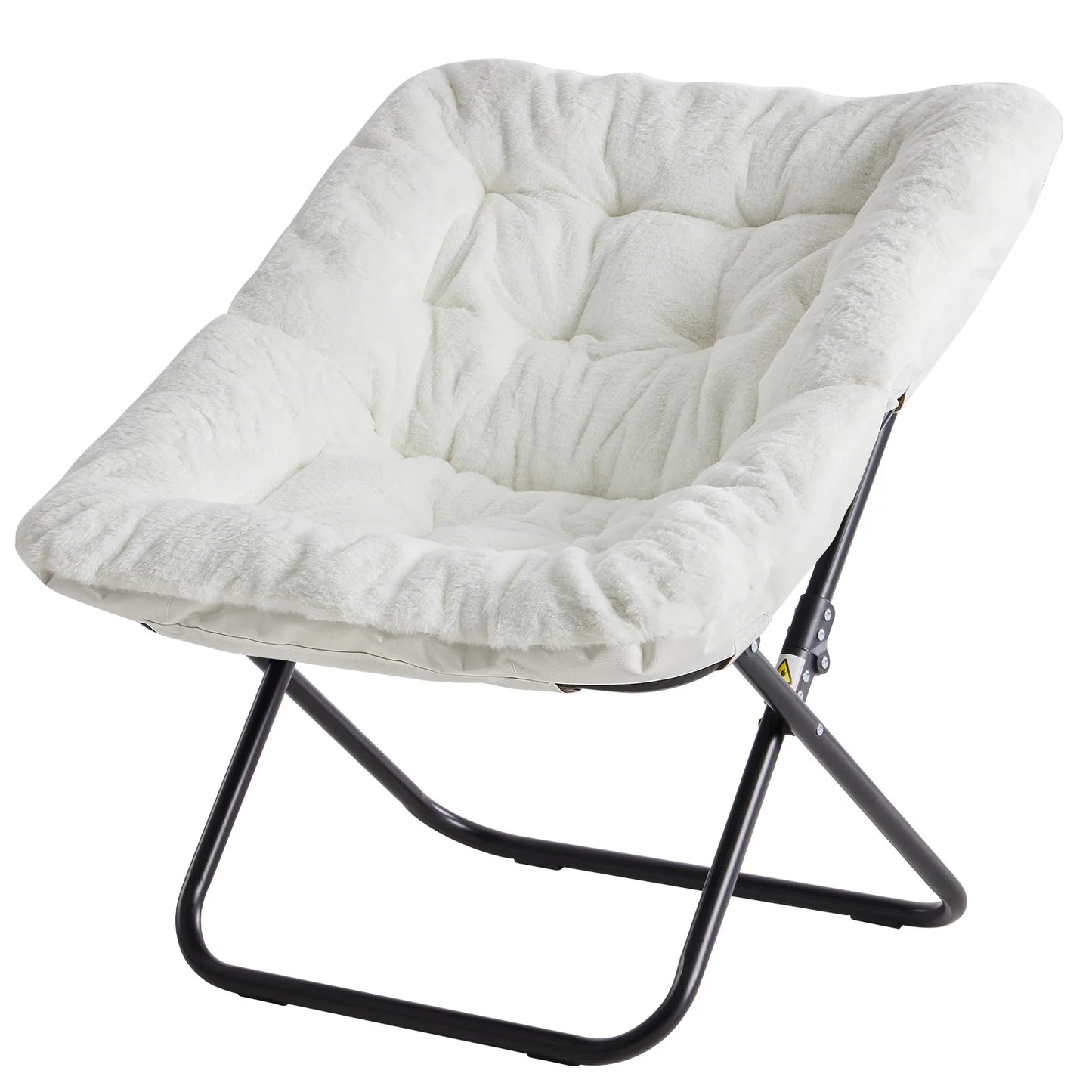 JHK Cozy Saucer Chair Soft Faux Fur Folding Lounge Chair Padded Metal Frame