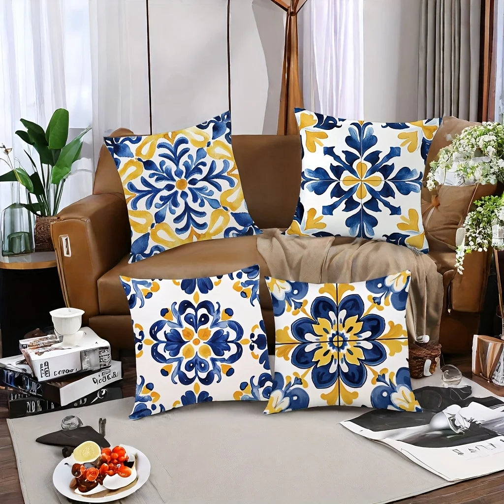 Four-Piece Tile Pattern Pillow Cover Set by S And B Enterprise