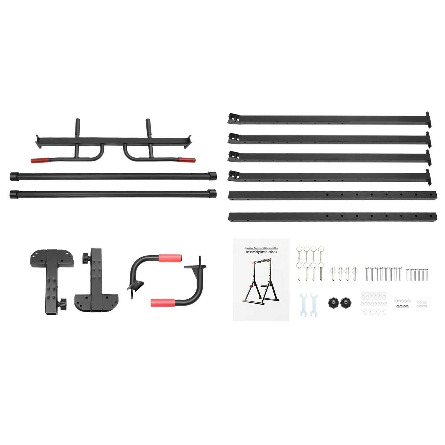 Adjustable pull-up bar set with foldable parallel bars and mounting rails by S And B Enterprise