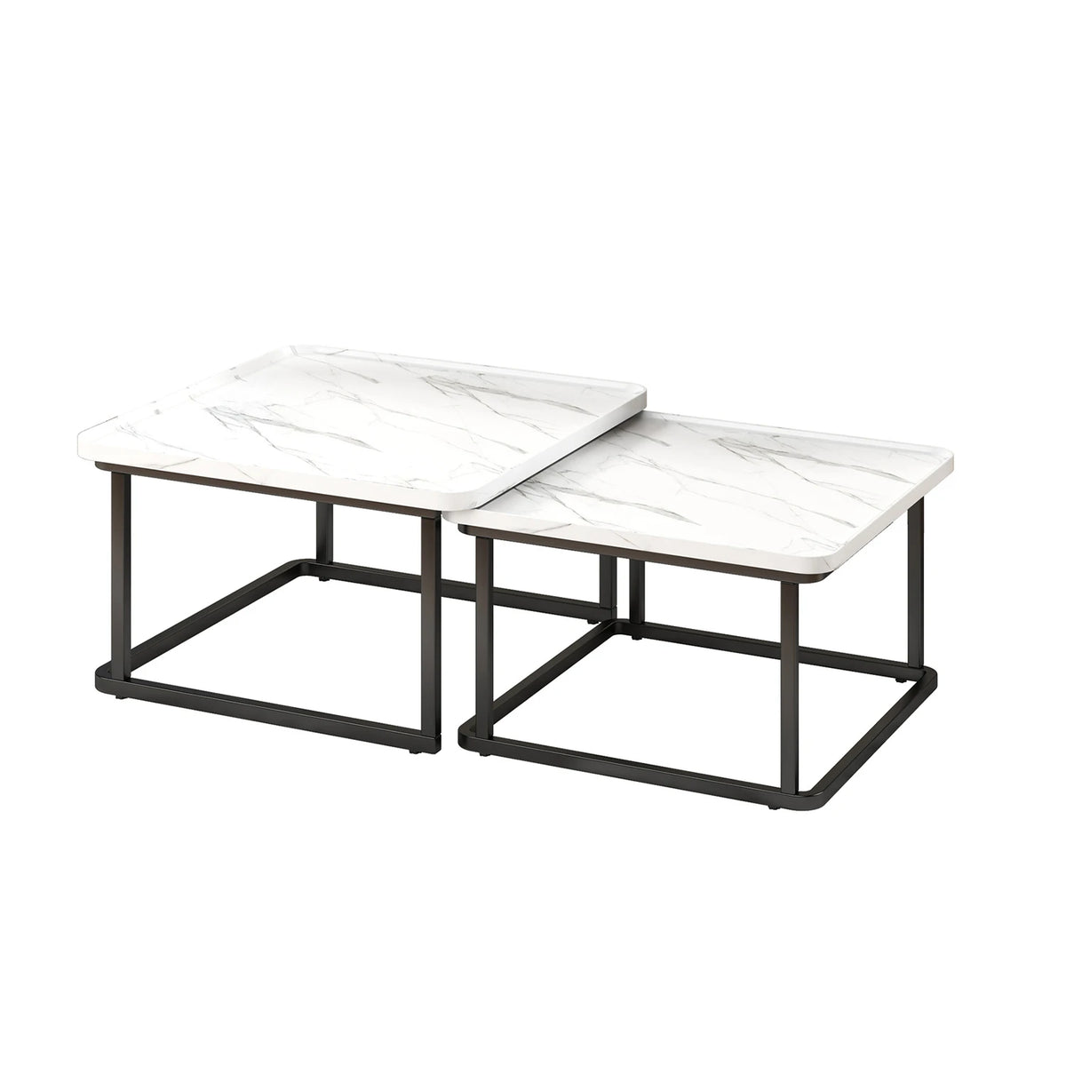 Square Nesting Coffee Tables Set Of 2, Space Saving Small End Table Set For Living Room Bedroom Balcony, Fluted Side Tables Set by S And B Enterprise