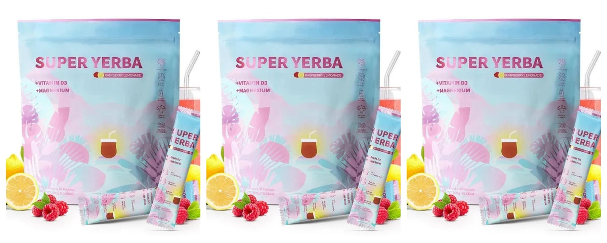 Yerba Instant Powder 30 Packets Contain Raspberry Lemonade Flavor Vitamin D3 Prebiotics Support Gut Clean and Provide Energy by S And B Enterprise