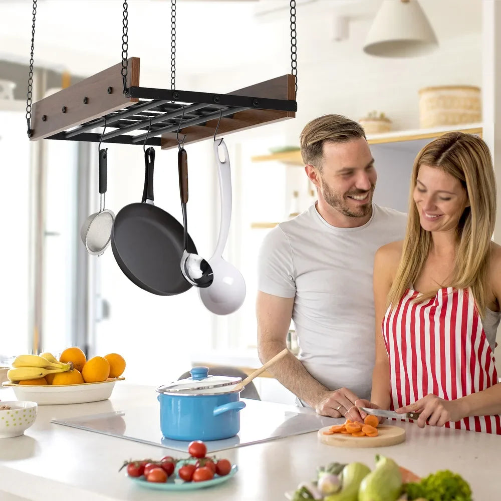 Ceiling Mounted Pot Pan Rack With Spring Clips Kitchen Organizer