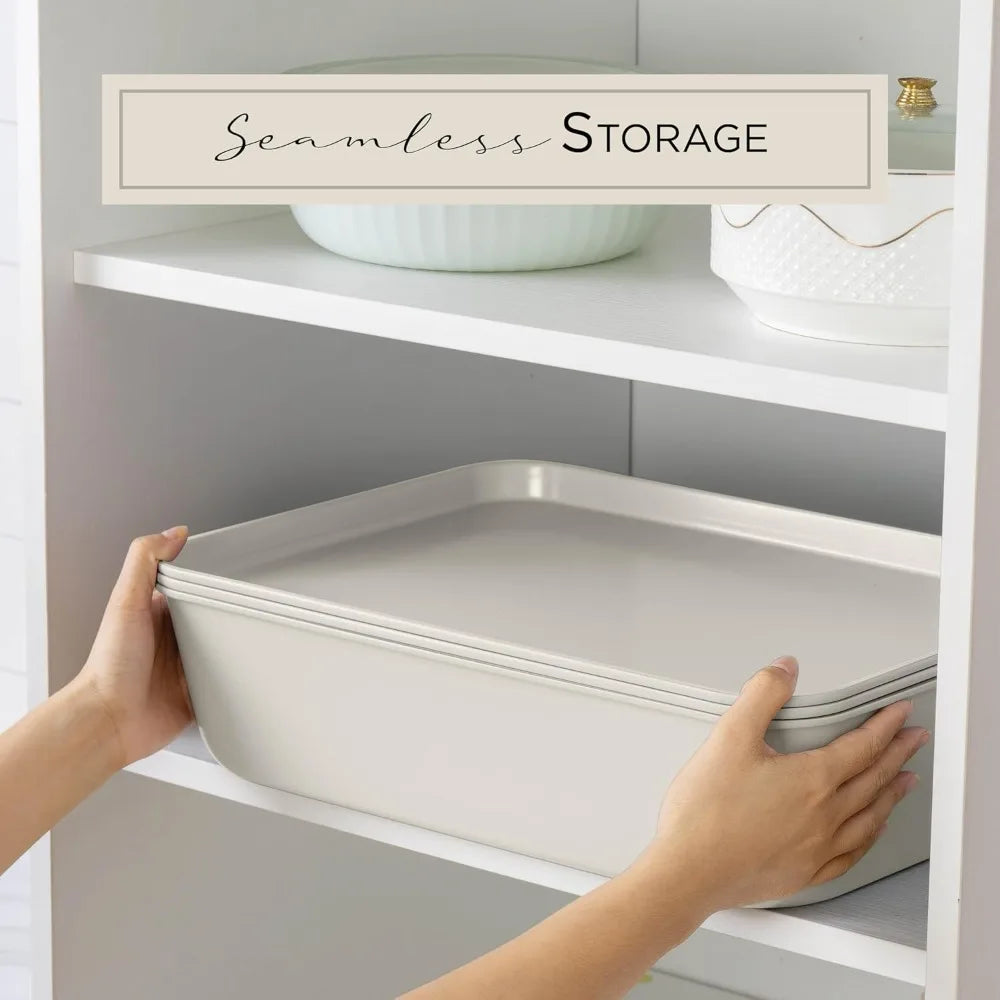 Nonstick stackable bakeware set in cream, heavy-duty 13-piece kit