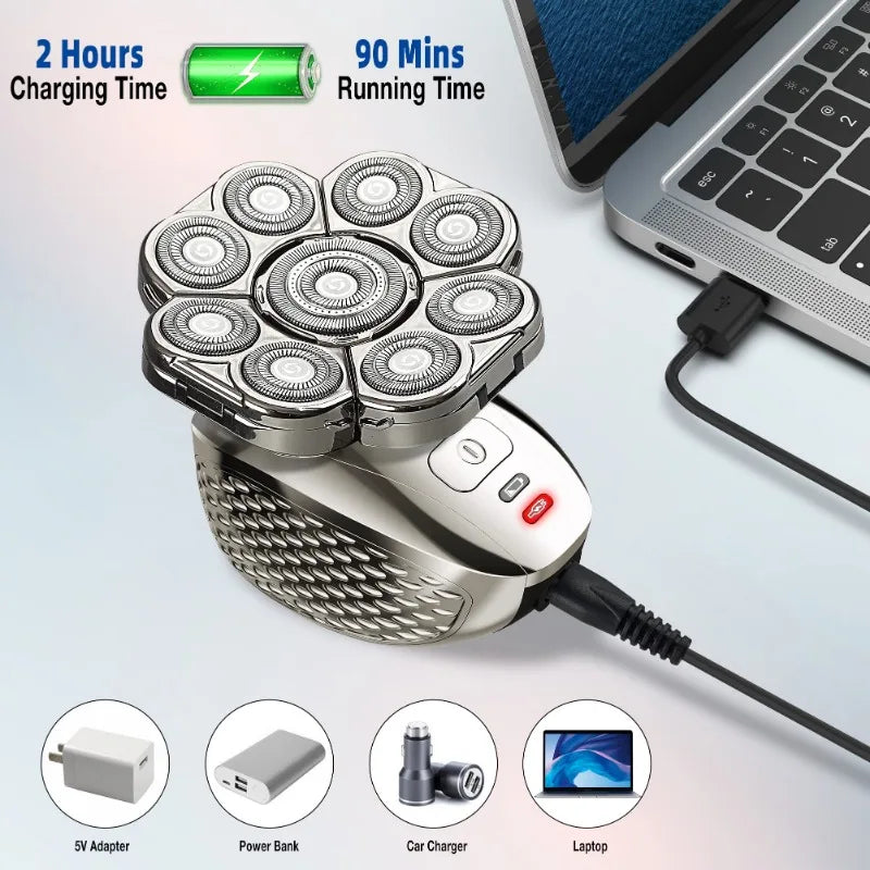4D head shaver for bald men by S And B Enterprise with 9 floating heads, 6-in-1 rechargeable waterproof rotary razor