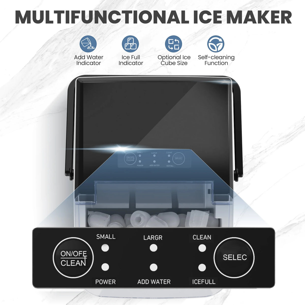 JHK Portable Kitchen Ice Machine Countertop Ice Maker with Handle 9 Bullet Ice Cubes Ready in 6 Mins Self-Cleaning Quiet Compact Ice Maker for Home Camping by S And B Enterprise