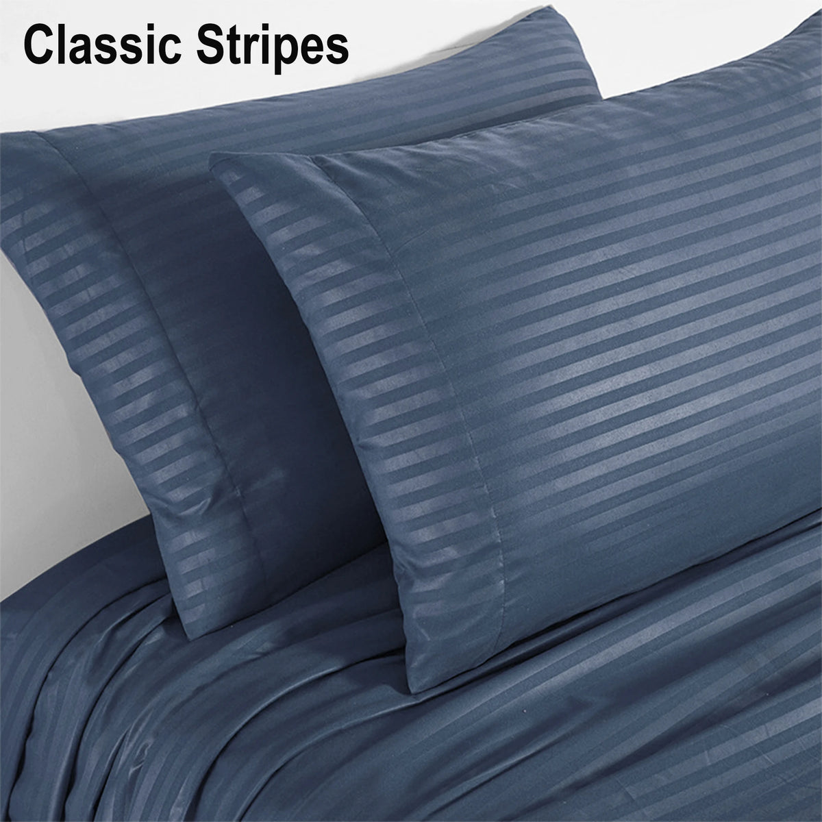 Battilo 4-Piece Bed Sheets Set by S And B Enterprise; blue striped bedding with 2 pillowcases for twin to king sizes