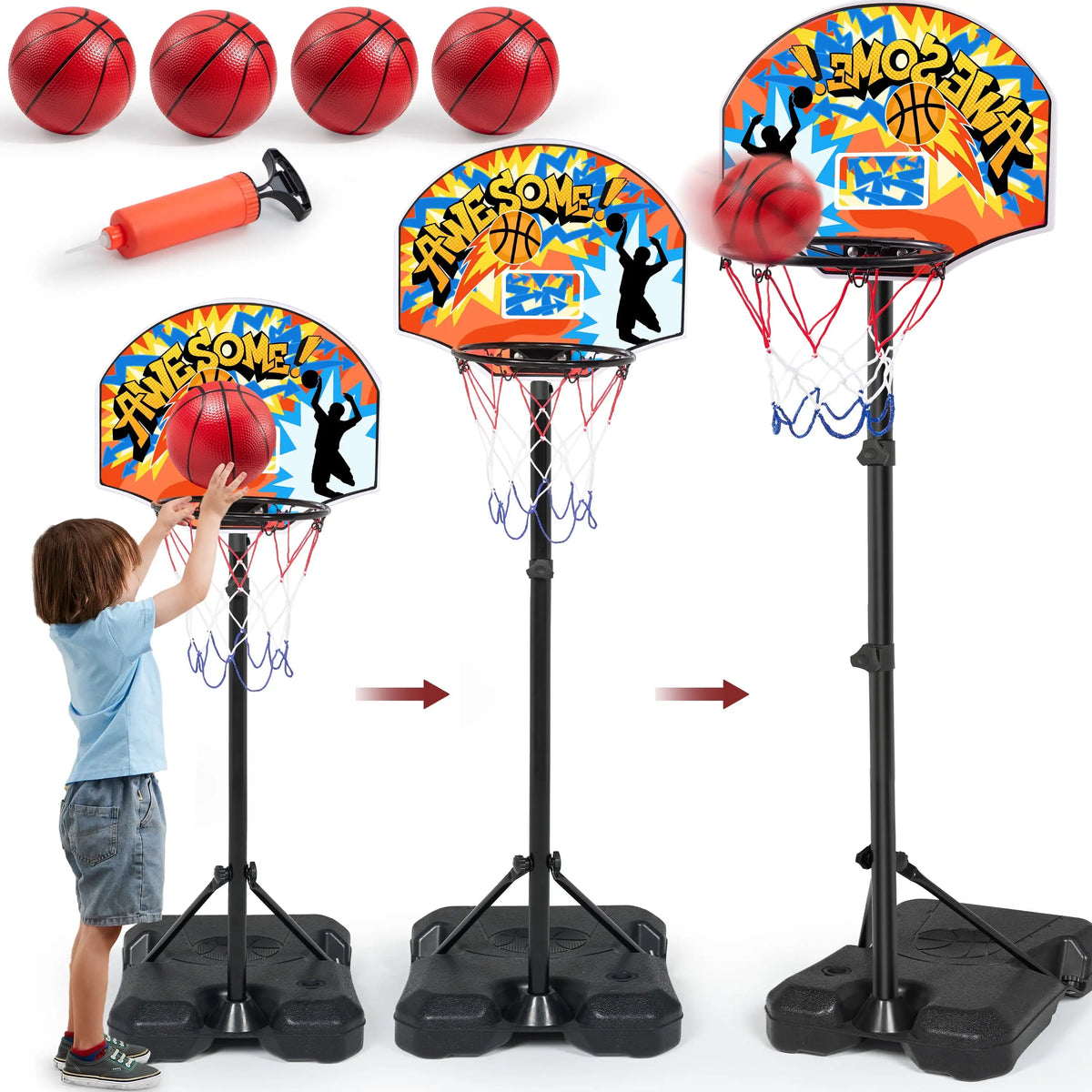 Joyfy Adjustable Kids Basketball Hoop With 4 Balls by S And B Enterprise