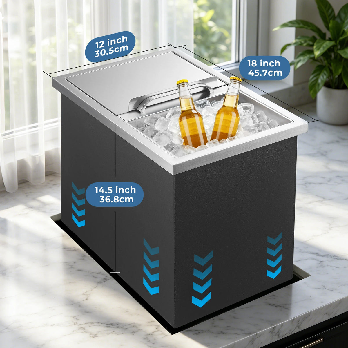 Stainless Steel Drop-In Ice Chest With Sliding Lid For Patio Bar Cooler by S And B Enterprise