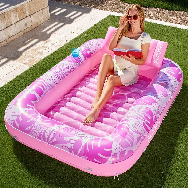 Joyfy Inflatable Pool Lounger Float With Pillow Sunbathing Bed by S And B Enterprise