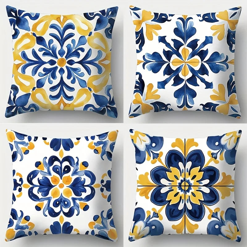 Four-Piece Tile Pattern Pillow Cover Set by S And B Enterprise