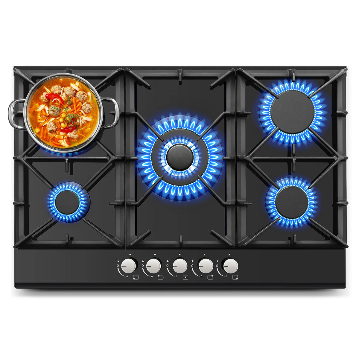 Tieasy Five-Burner Gas Cooktop Built-In NG LPG Thermocouple Protection by S And B Enterprise
